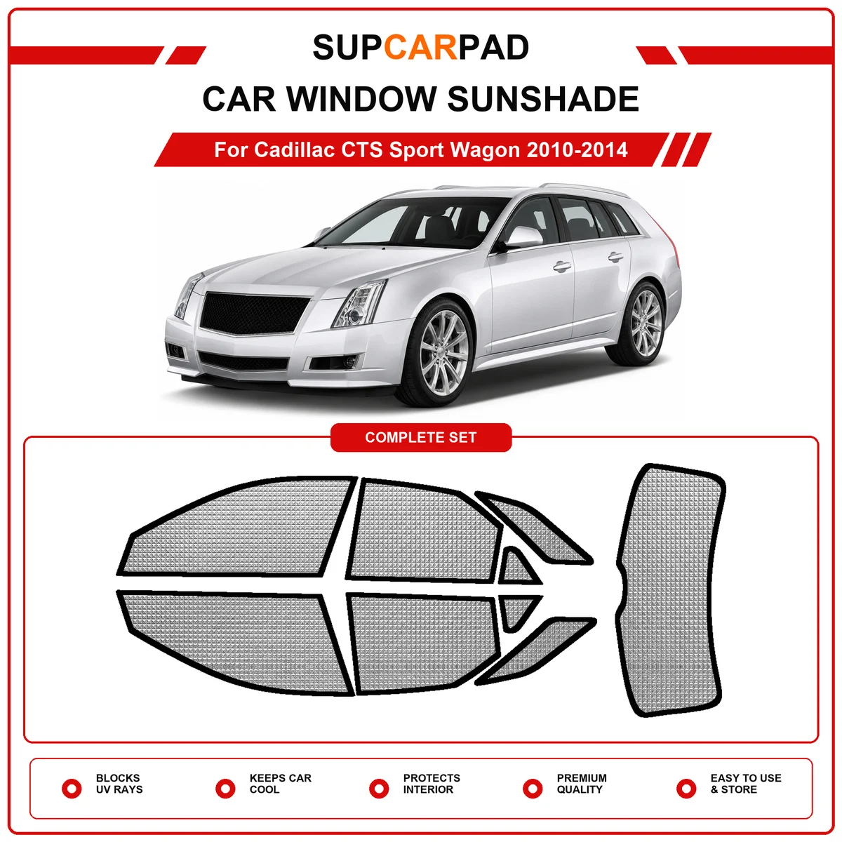 For Cadillac CTS Sport Wagon 2010-2014 Pre‑Cut Auto Window Sunshade Anti‑UV Car Sun Visor Protector