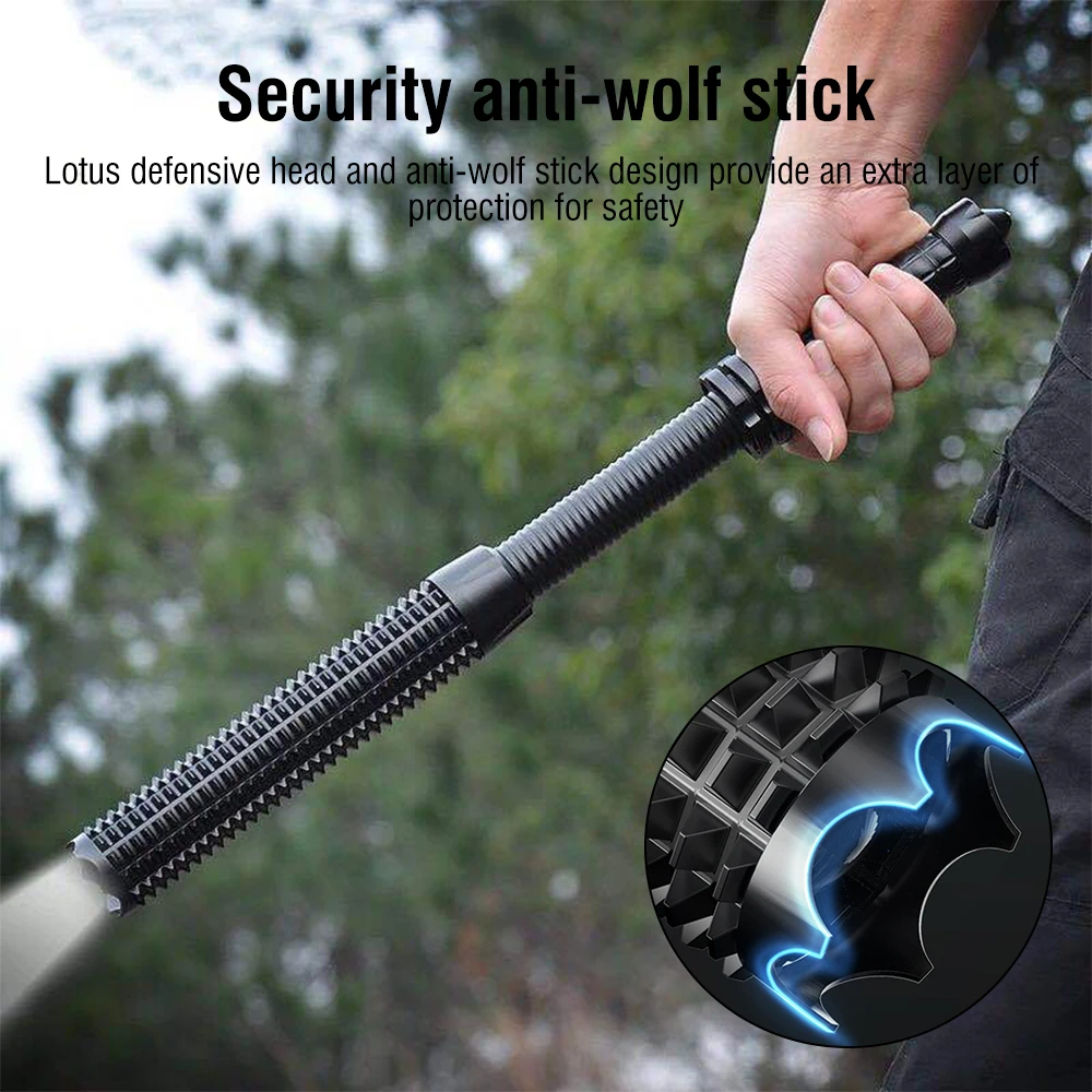 BORUiT linterna de bate de béisbol, bastón retráctil de autodefensa, Zoom telescópico recargable, palo de policía, lámpara de emergencia de patrulla