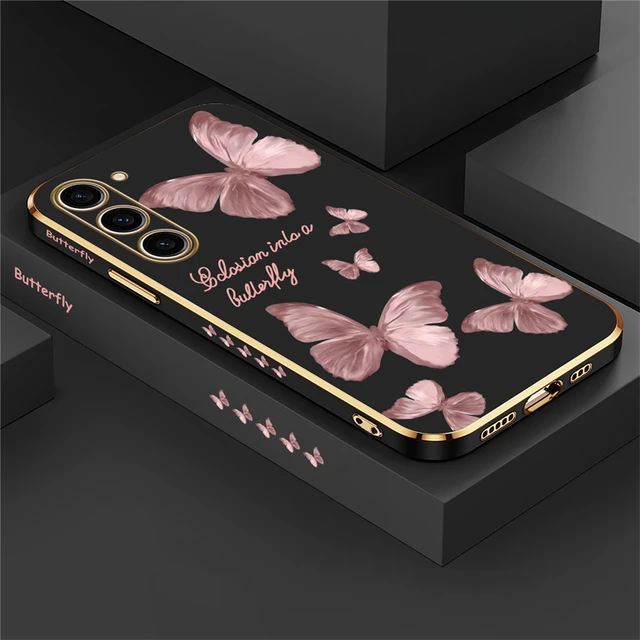 Etui na telefon Butterfly do Samsung Galaxy S24 S23 S21 S22 Ultra S20 FE A52 A55 A54 A72 A25 A15 A33 Note 9 20 Plating Soft Cover