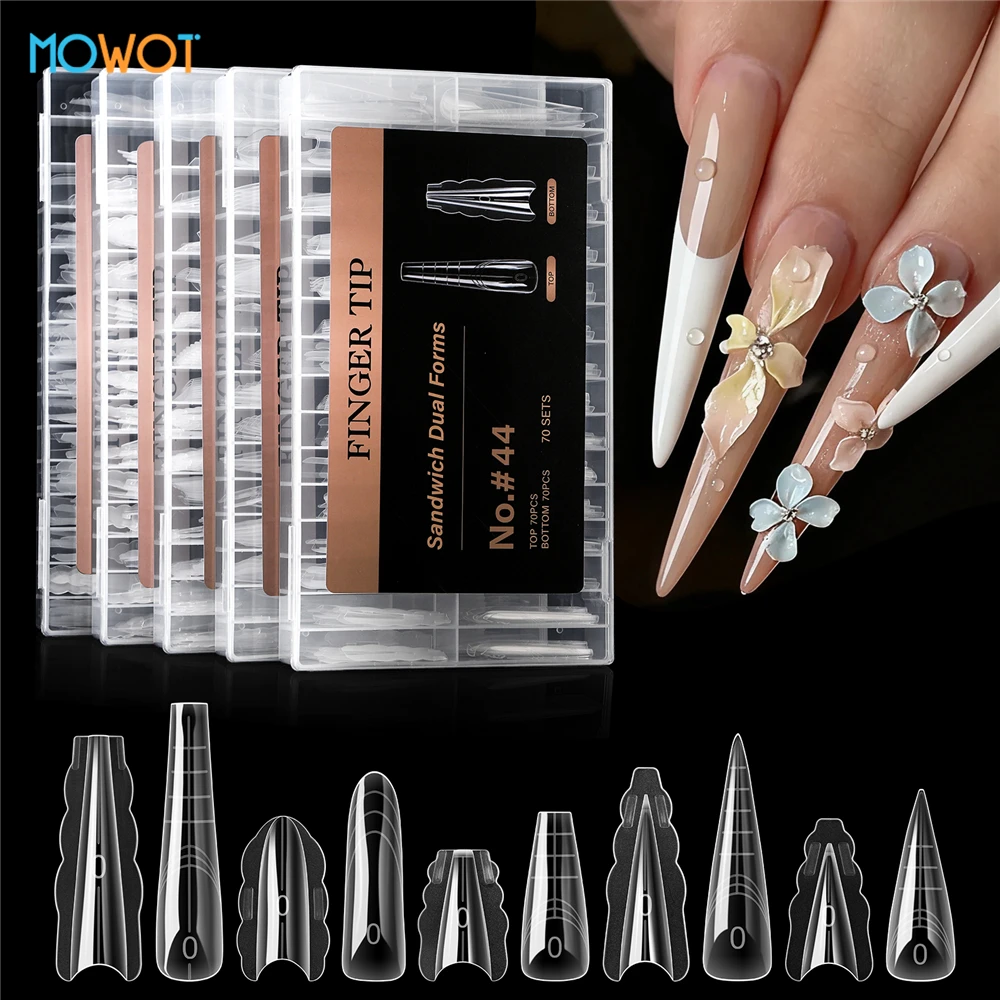 MOWOT 140pcs/280pcs Sandwich Nail Dual Forms Reusable Full Cover Extension Builder Gel Nail Mold Acrylic Nail Tips Manicure Tool