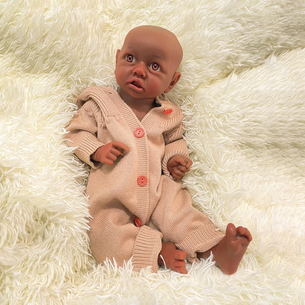 Full Platinum Silicone Body Baby Black Girl Reborn Doll Handmade 3D Painted Cute African Skin Newborn Baby Cuddly 18 Inch