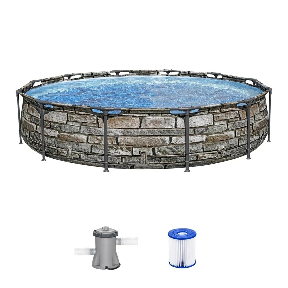12' X 30 Above Ground Pool, Round Metal Frame Outdoor Swimming Pool Set with Filter Pump & Type I, Customized