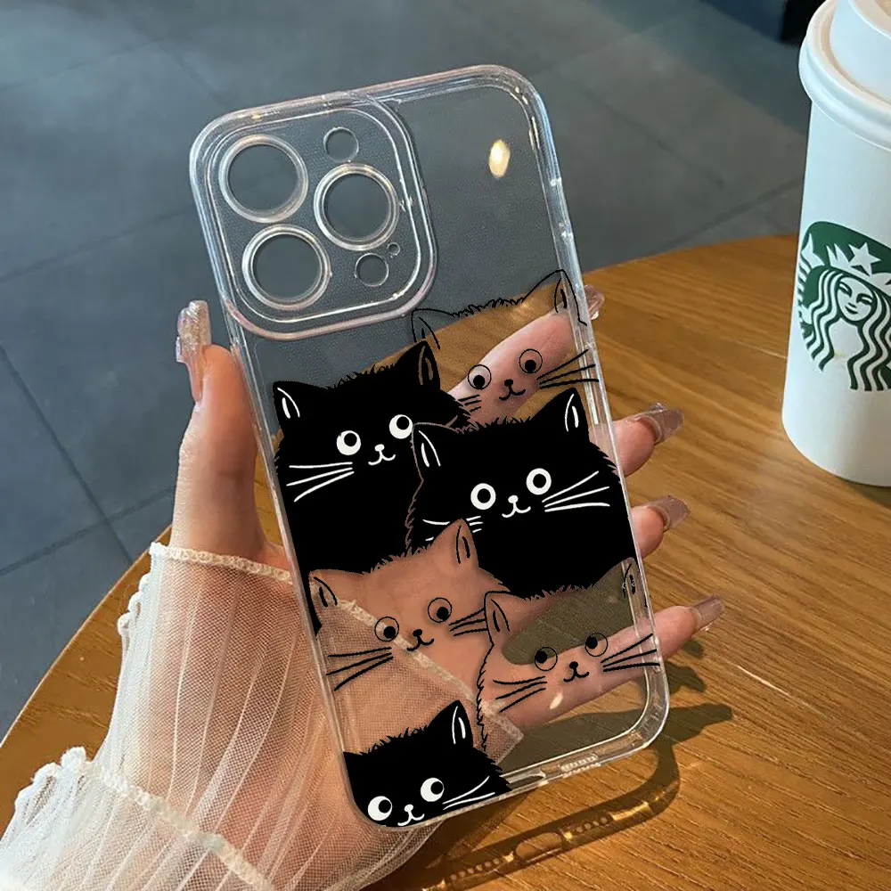 Cartoon Art Black Cat Clear Phone Case For Redmi K40 K60 15C 14C 13C 13 12 12C 10 10C 10X 10A 9 9C 9T 9A 8 7 A1 A2 A3 A5 Shell