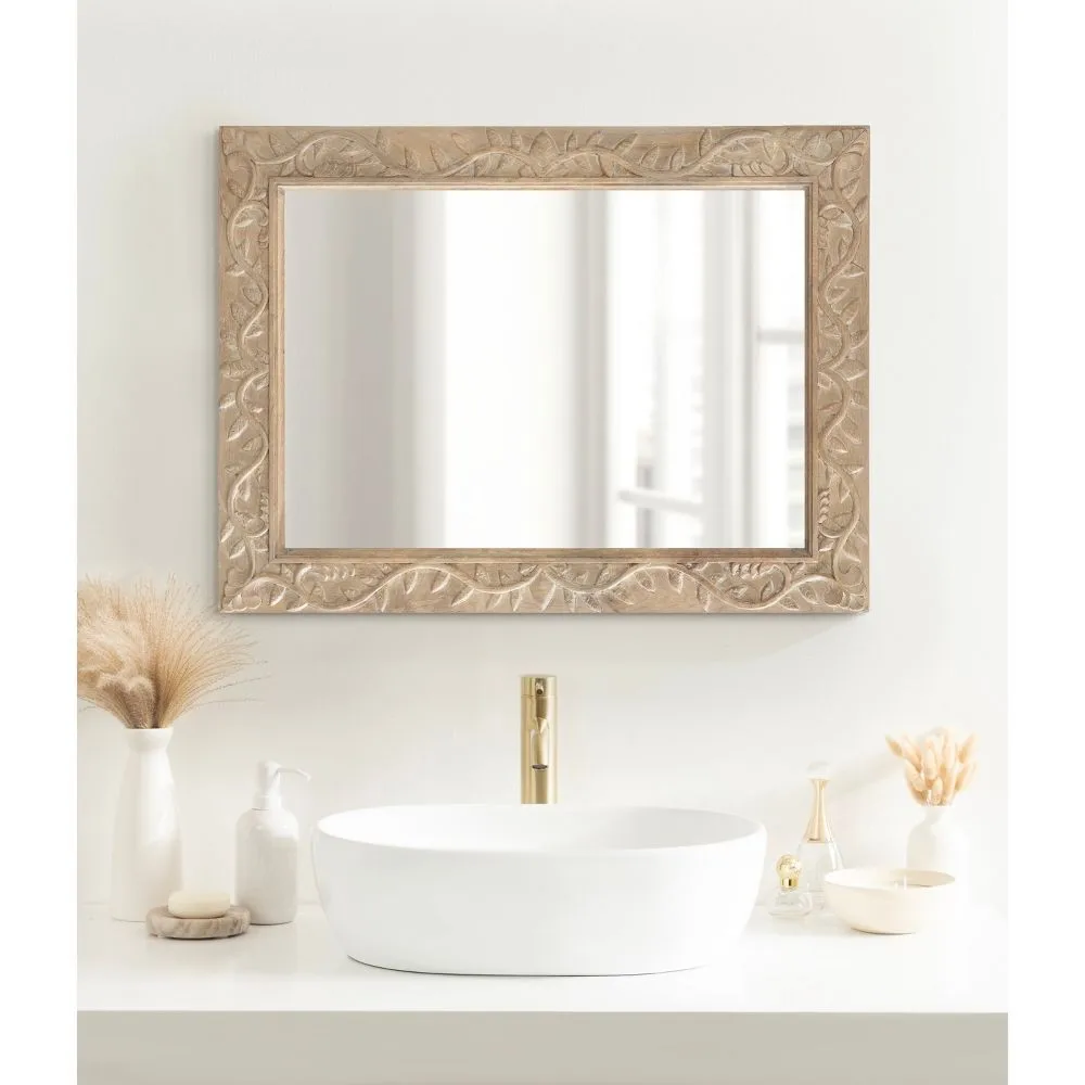 ديكور كيت آند لوريل لجميع الأشياء مقاس 24 × 32 بوصة مرآة خشبية منحوتة من ناتسا طبيعية: