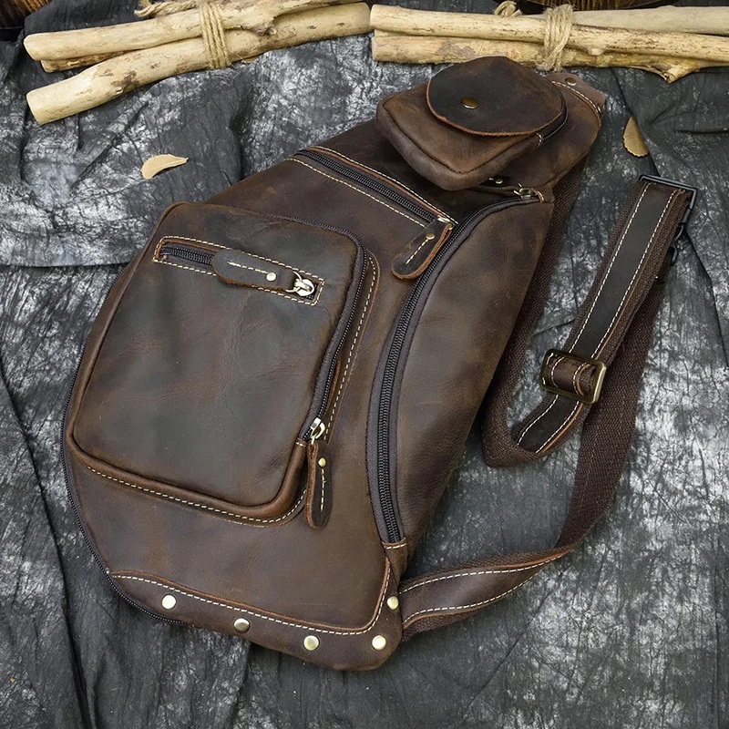 MAHEU High Quality 100% Genuine Leather Chest Bag Crosboody Bag Men Chest Packs Phone Cigarette Chest Bag Anti Theft