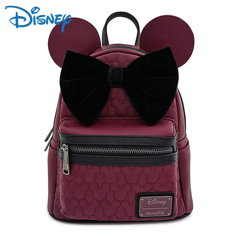 Loungefly Minnie Mouse Maroon Quilted Womens Double Strap Shoulder Bag Mini Backpack for Women