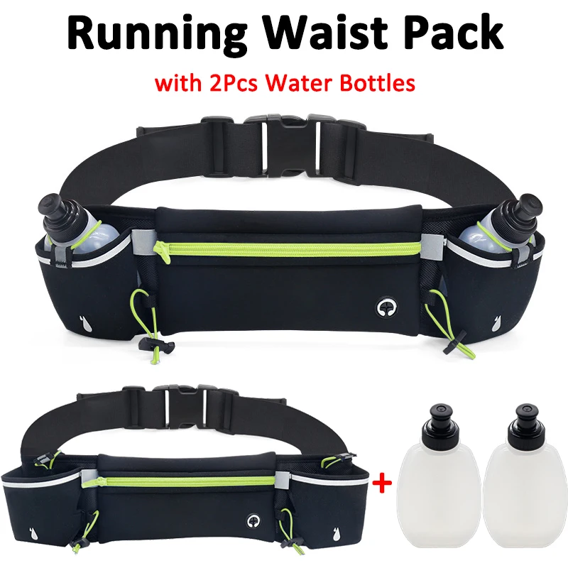 

Man/Woman Marathon Trail Running Waist Pack with 2Pcs Water Bottles Sports Fanny Pack Fitness Dual Pocket Running Belt Waist Bag