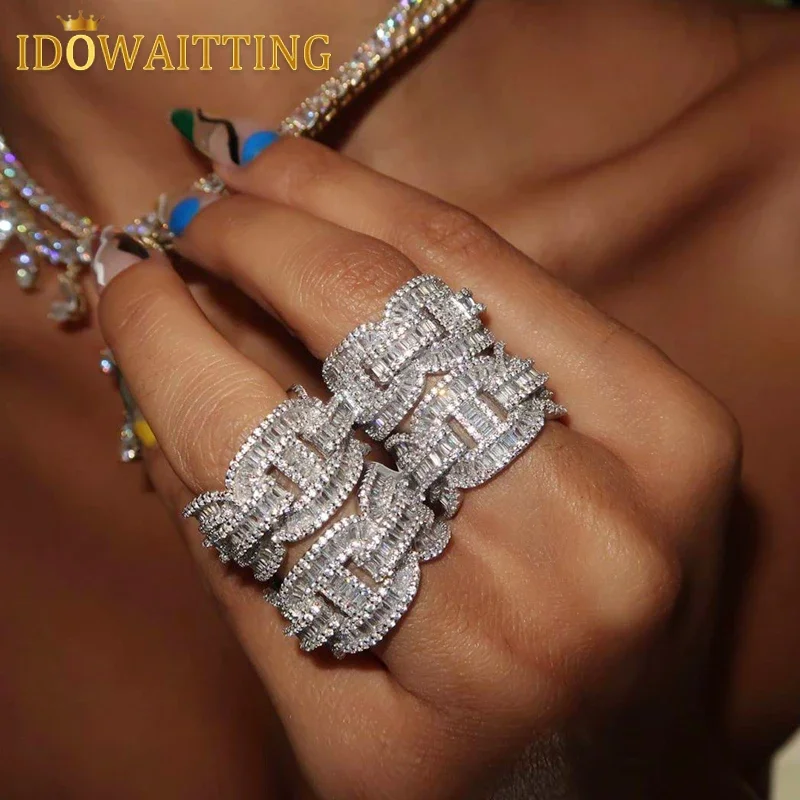 2025 New Arrive 5A Cubic Zirconia Iced Out Bling Rectangle CZ Engagement Full CZ Eternity Band Ring For Women Men HipHop Jewelry