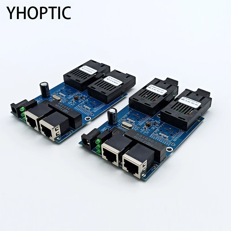 Fiber Optic Ports Media Converter PCBA Board Gigabit Ethernet Switch Singlemode Simplex, Duplex Duplex 1000Mbps 2 RJ45Port