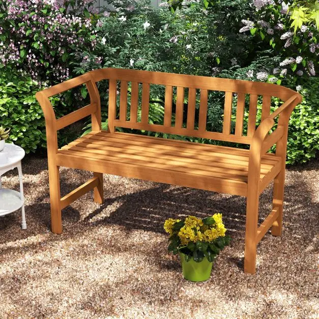 Banco de Exterior de Madera de Acacia de 40 Pulgadas para 2 Personas, Capacidad de Carga de 800 Libras, Respaldo Geométrico, Sofá de Dos Plazas para Jardín, Patio, Piscina, con Estabilidad Reforzada