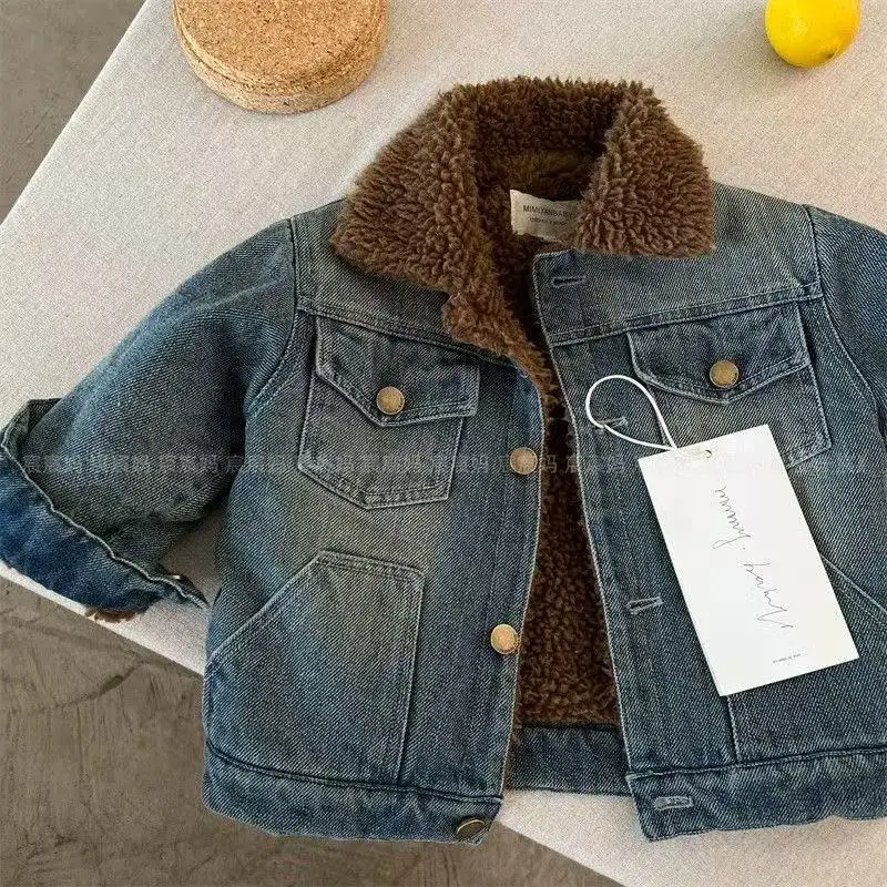 الخريف الشتاء الأطفال سترة الطفل 2025 النسخة الكورية الجديدة الأولاد معطف الدنيم غير رسمي فتاة سميكة 90-140 سنتيمتر #4