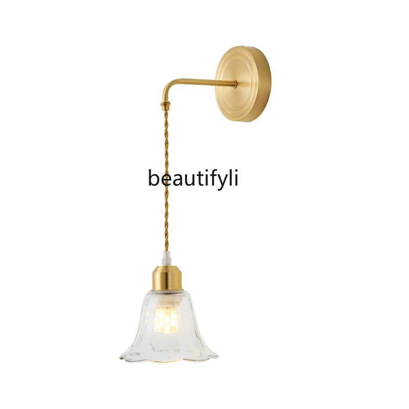 

LBX Nordic Copper Wall Lamp Living Room Television Background Wall Bedroom Bedside Lamp Aisle Stairs Flower Glass Lamp