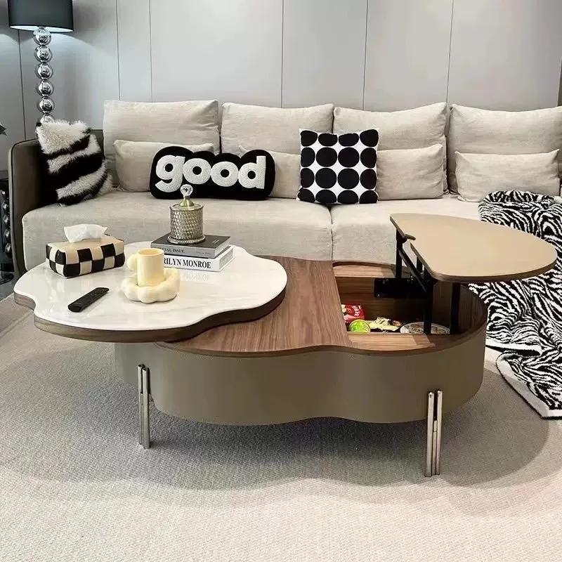 

Vintage style solid wood coffee table irregular top indoor coffee table with stretchable function living room furniture