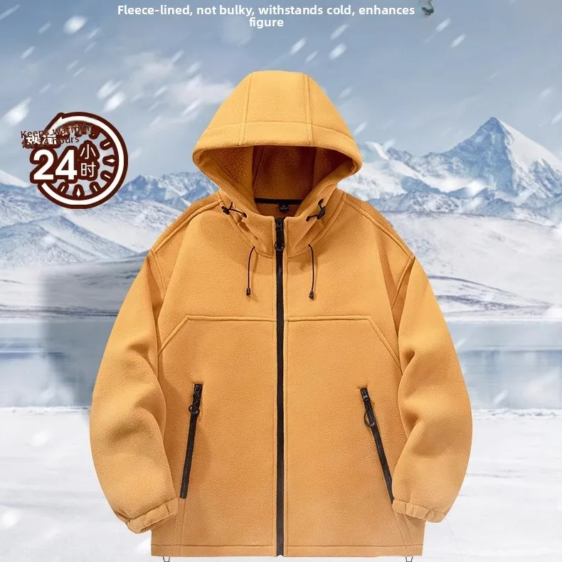 

Мужская куртка с капюшоном на флисовой подкладке, в американском стиле, для активного отдыха, ветрозащитная, теплая, повседневная, с длинными рукавами, на молнии, из овчины