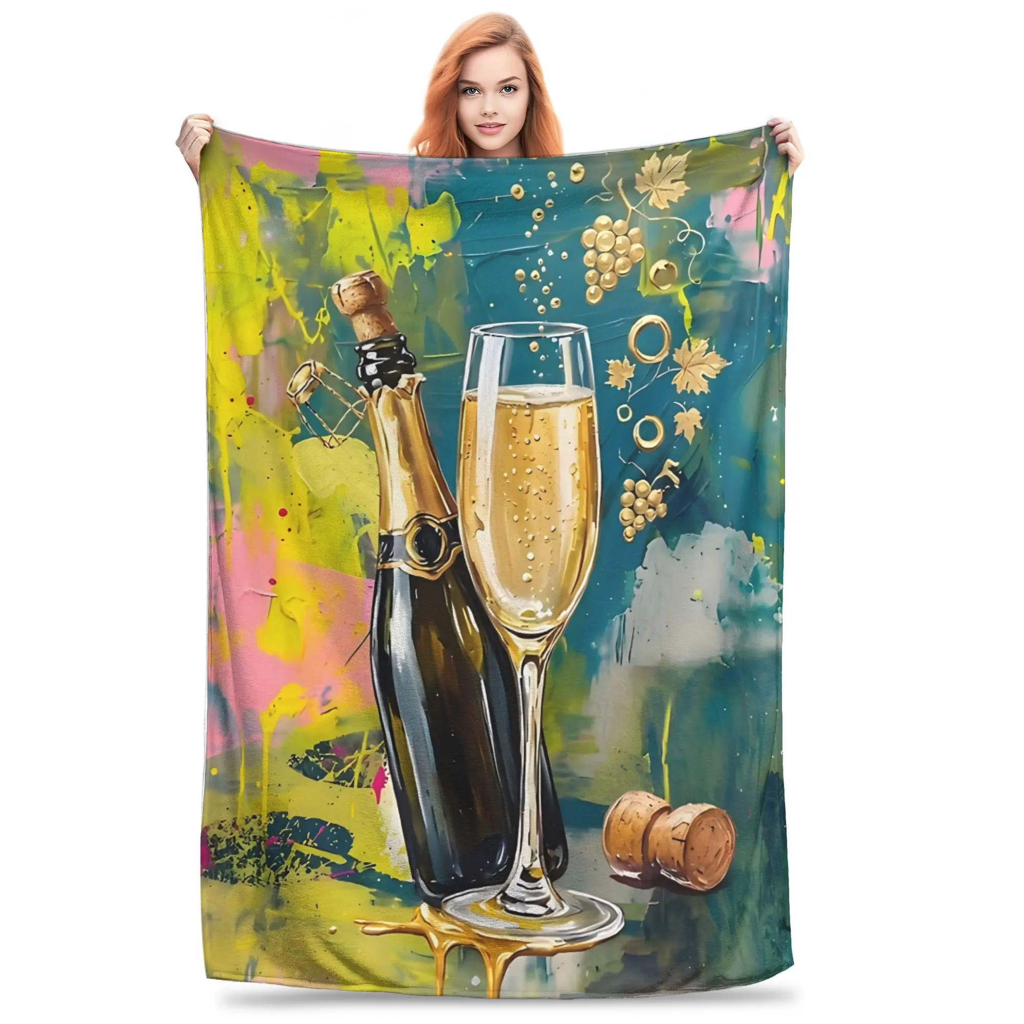 1PC Champagne Celebration Blanket Throw Blanket  Novelty Warm Blanket All Season Gift