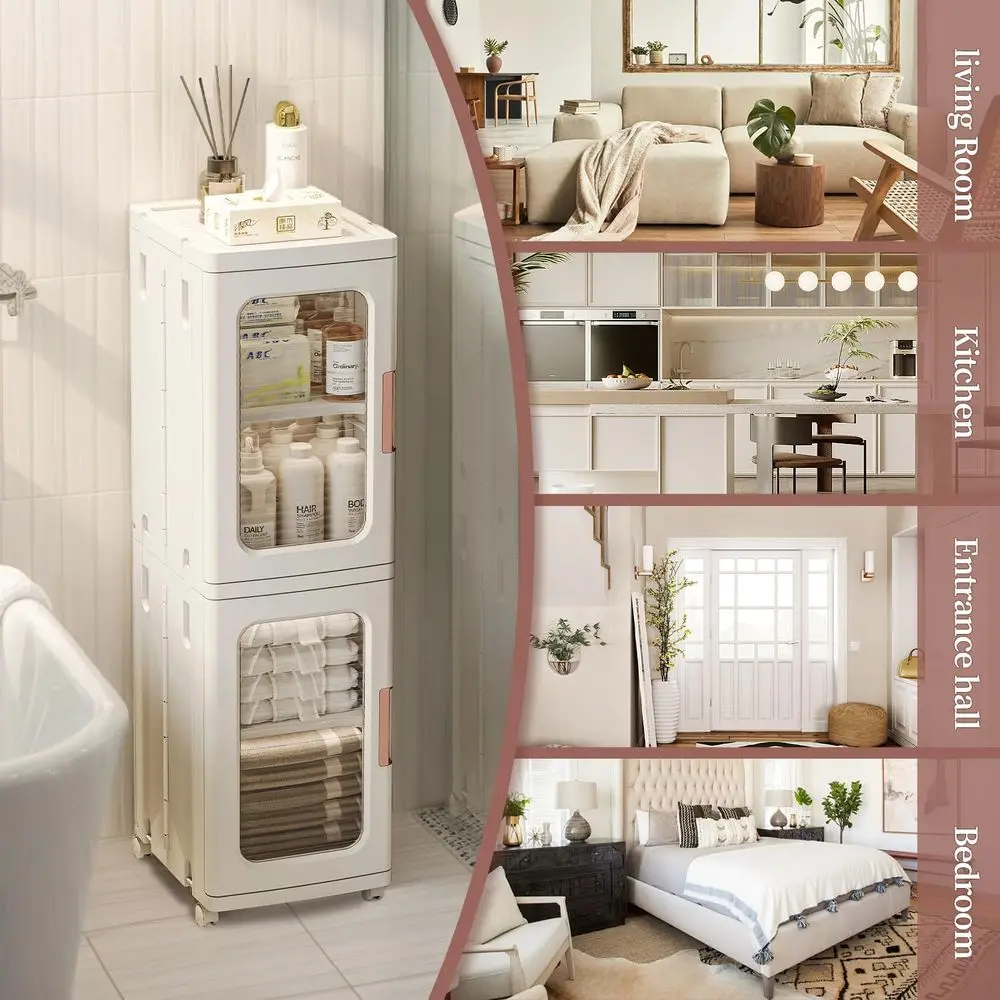 Тонкий шкаф с дверцами и полками — вертикальный органайзер для хранения в ванной комнате для кухни, регулируемые стеллажи, двухуровневая туалетная бумага