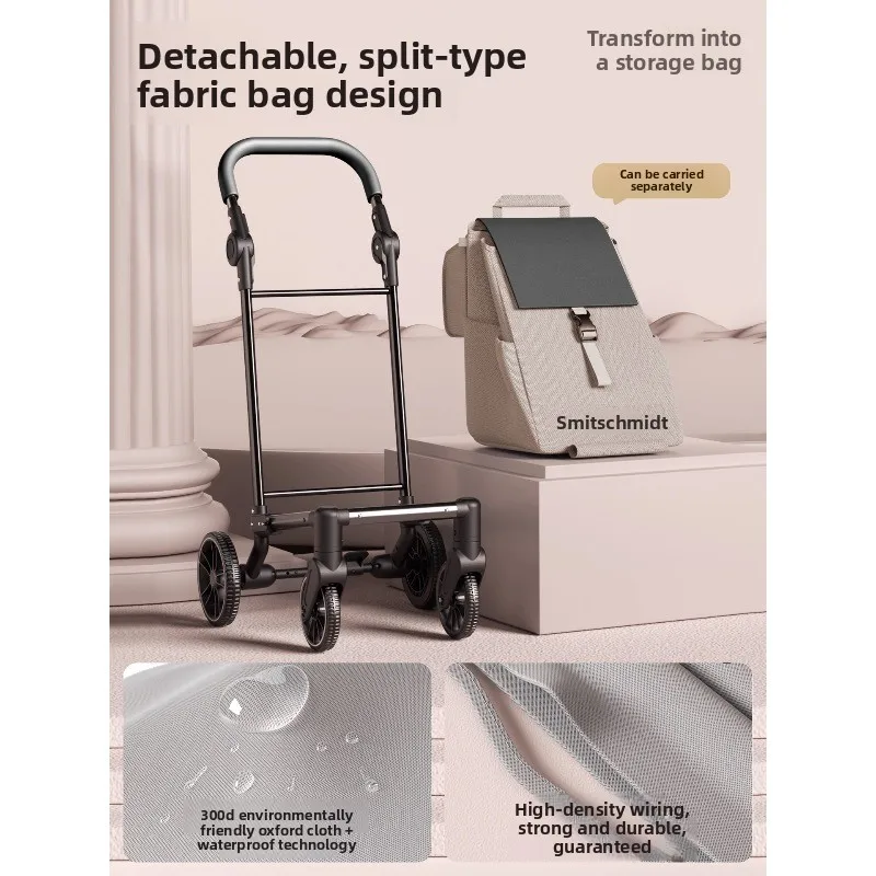 Foldable Shopping Trolley for Groceries, Lightweight Rolling Cart with 4 Swivel Wheels, Portable Folding Wagon for Home Travel