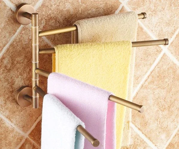 Vidric Towel Racks Antique Brass 4 Layer Activities Towel Bar Holder 180 Degree Rotation Wall Bathroom Accessories Hanger Shelf