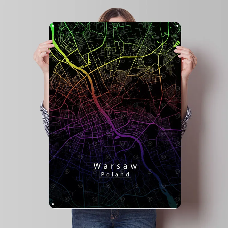 Карта города Варшава, металлический плакат, украшение для гостиной, декор на заказ, винтажные металлические вывески, жестяная вывеска для украшения дома, комнаты, настенное искусство