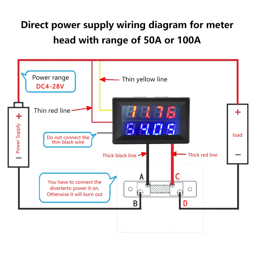 DC100V/200V 50A/100A Digital Voltmeter Ammeter 4 Bits  0.28\