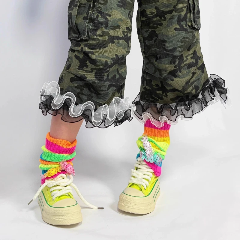 Original Design Y2K Colorful Striped Women's Leg Warmers Autumn New Fashion Personality Sweet Cute Versatile Warm Socks Ladies