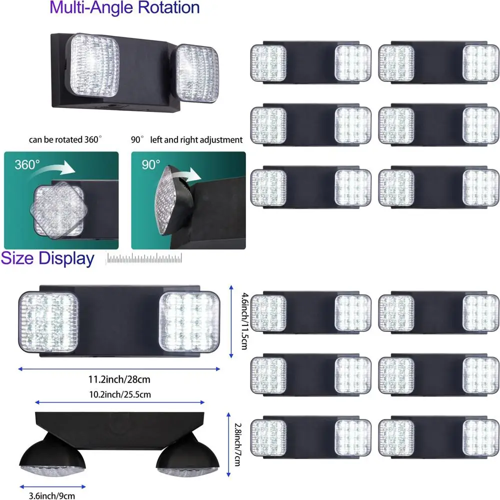 

Battery-Backed Emergency Lights, 6-Pack, Commercial LED Fixtures, Adjustable, 120V/277V AC, UL Certified