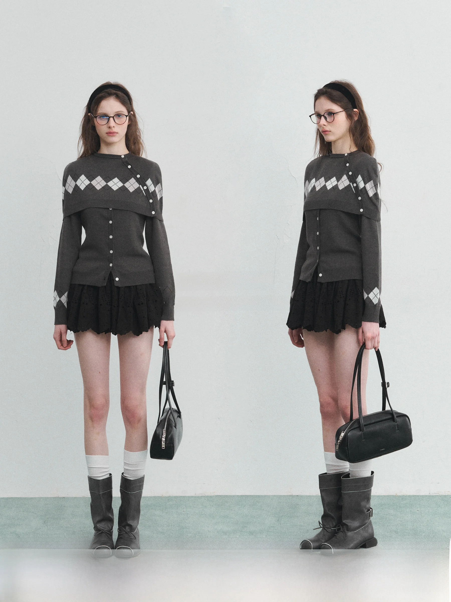 

SPEAR YOUTH ey Island Woolen Knitted Sweater Set Retro Diamond Patterned Waist-Cinching Briti Sle Women's Faion