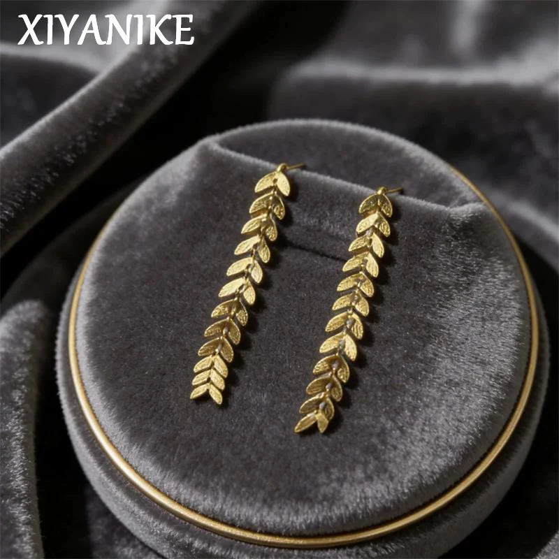 XIYANIKE Unique Gold Color Wheat Leaf Ear Stud Earrings For Women Fashion New Jewelry Gift Party серьги женские
