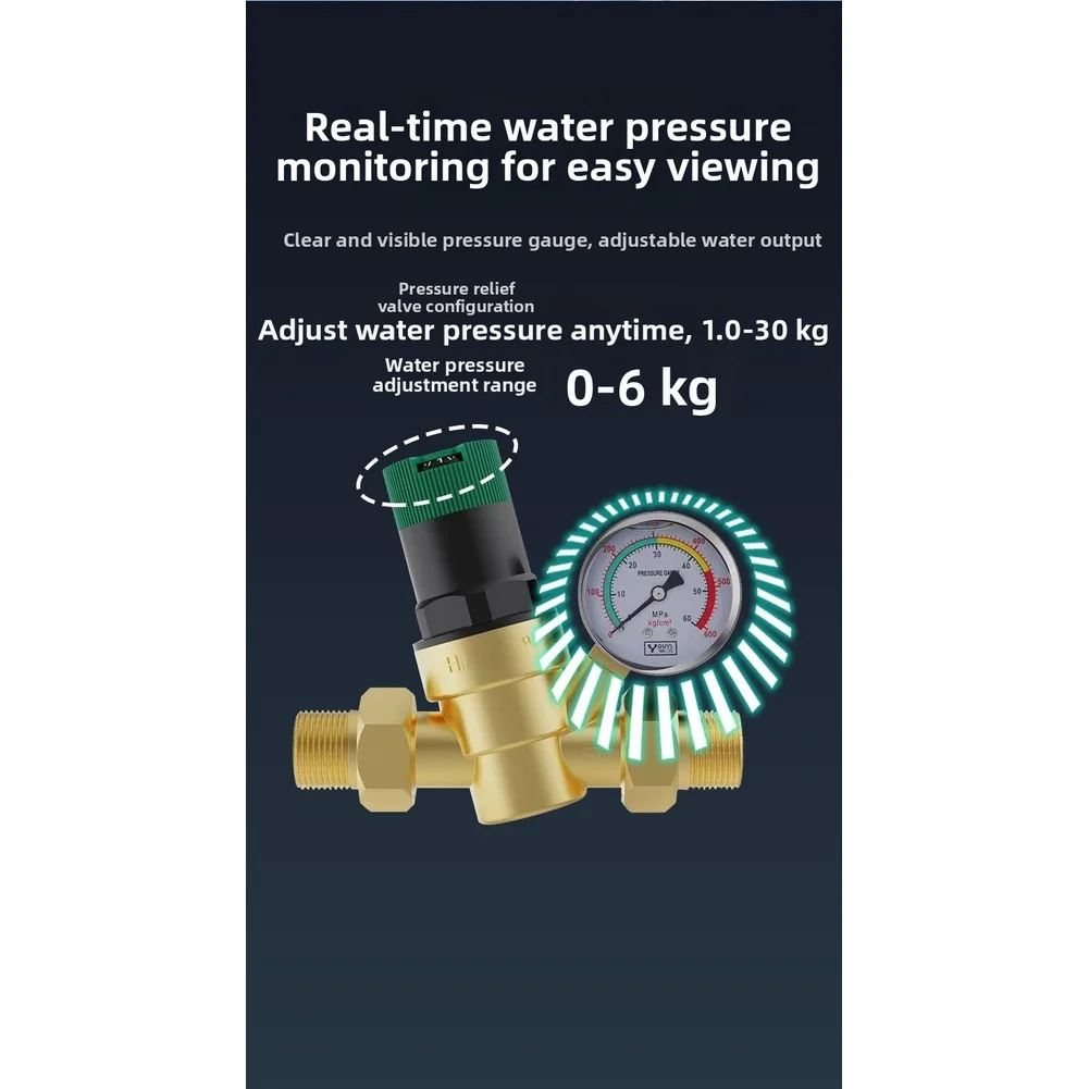 Water Pressure Reducing Valve with Filter and Pressure Gauge for Home RV Camping Water Distribution Systems Water