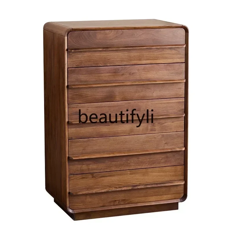32North American Black Walnut Full Solid Wood Bedroom Storage Four Buckets Bedside Storage Drawer Cabinet