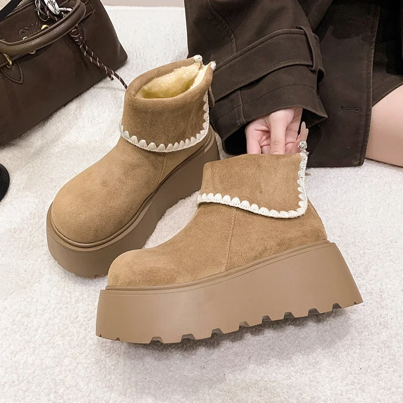 Women's Boots Winter Chunky Platform Heels Women Ankle Boots Keep Warm Height Increase  Short Booties Shoes Zapatos Mujer
