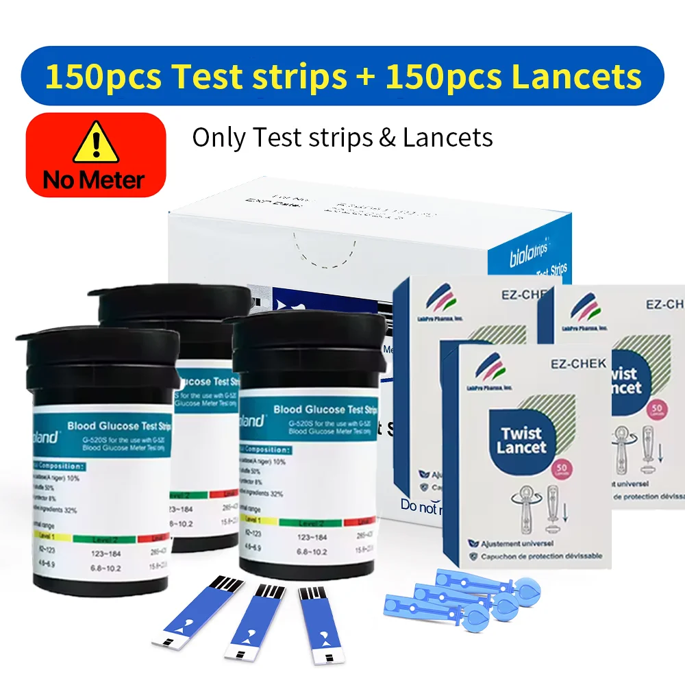 50/100/200 Stuks Bloedglucose Teststrips Met Lancetten Naalden Glucosemeter Bloedsuiker Testen Papieren Bloed Verzamelen voor Diabetische