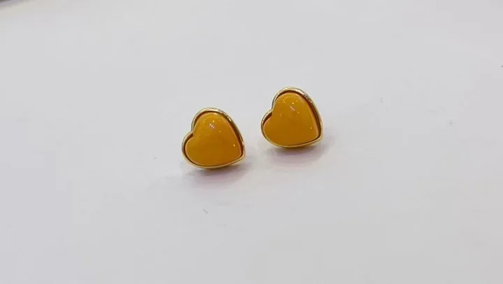 Adorable Heart Stud Earrings 925 Sterling Silver Natural Baltic Amber Love Ear Stud Fine Jewelry Wholesale/Retail/Custom Bijoux