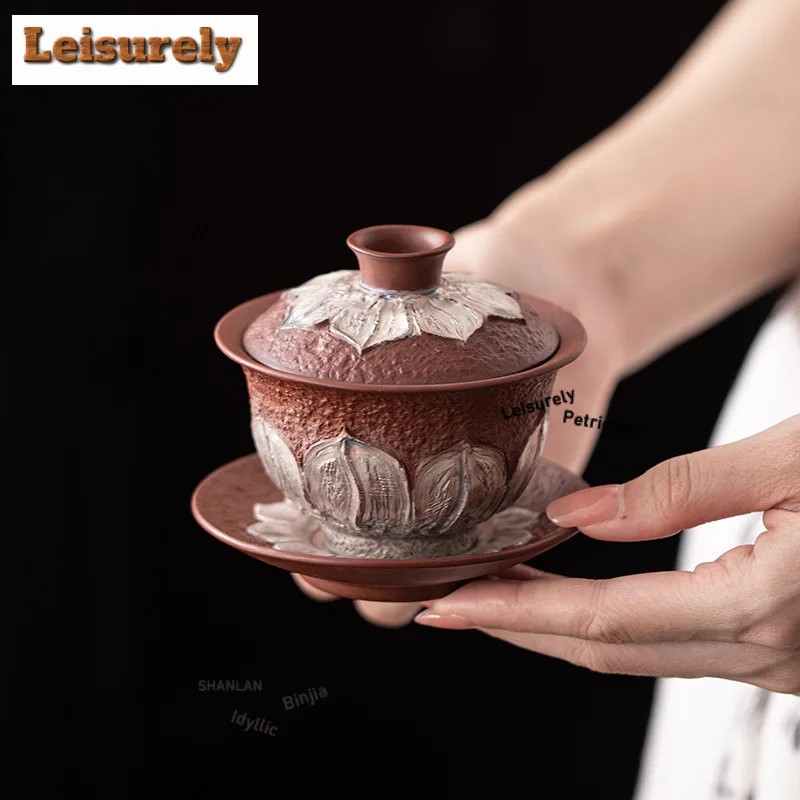 

120ML Sier-plated Clear Lotus Gaiwan Zen Tea Tureen Household Tea Bowl With Lid Kit Tea Brewing Cover Bowl Drinkware Ornaments