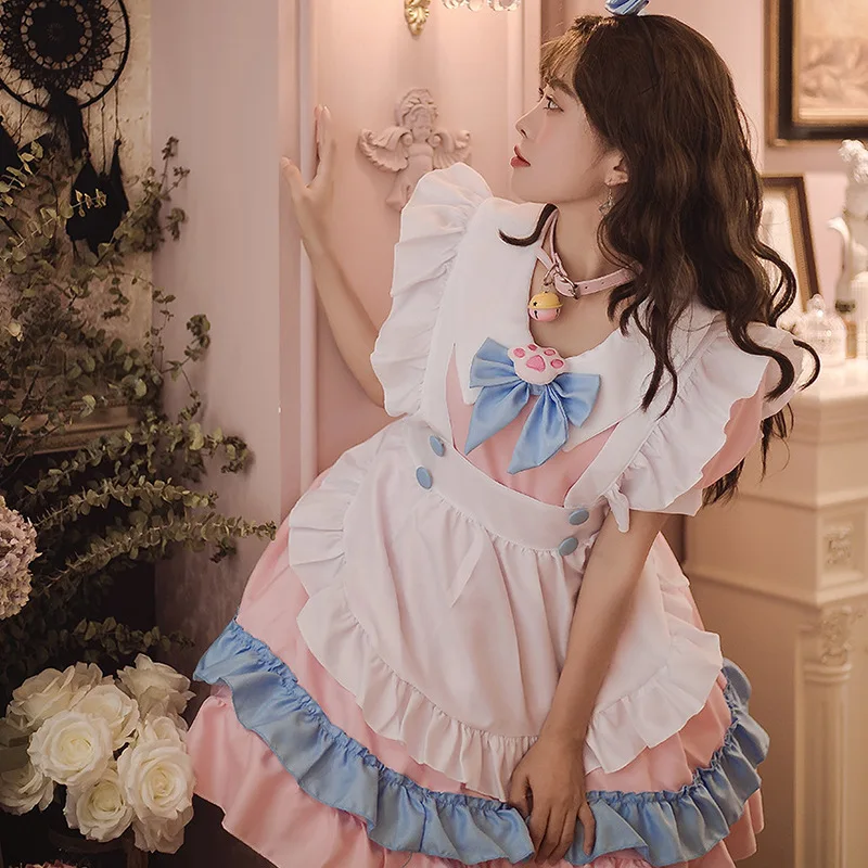 

Japanese Harajuku Long Sleeves Alice In Wondeland Cute Women Lolita OP Dress Flouncing Lace Trim Doll Teen Dress Fairy Vestidos