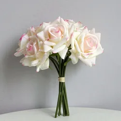 5Heads Curled Edge Rose Bouquet Real Touch Artificial Flowers Rose Wedding Bridal Bouquet Party Festival Home Decor Fake Flowers