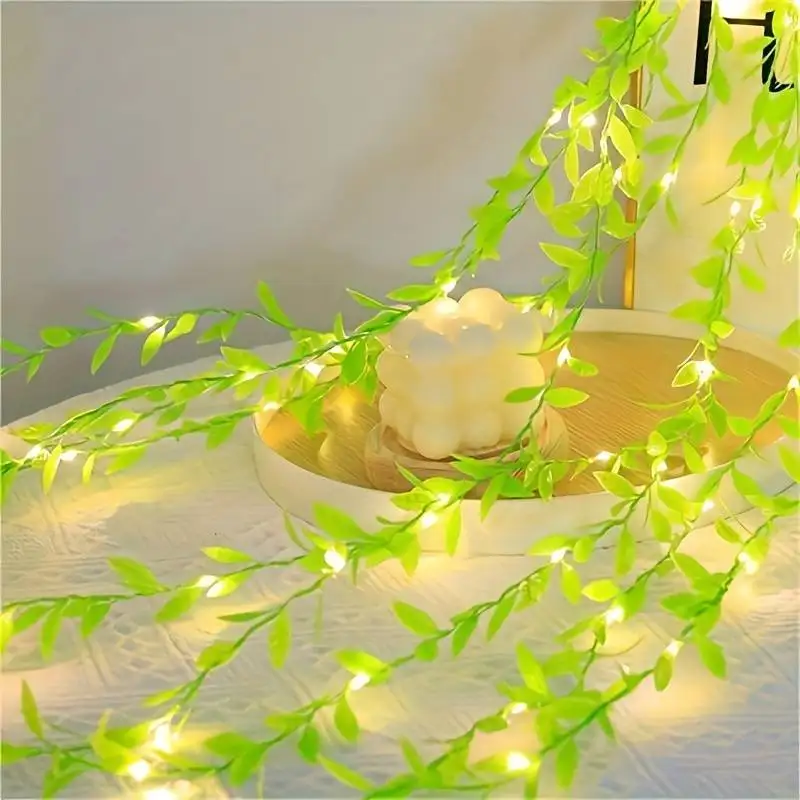 Guirnalda de luces Led de hojas verdes artificiales, guirnalda de luces de hadas para fiesta de Acción de Gracias, bricolaje, boda, dormitorio, decoración del hogar