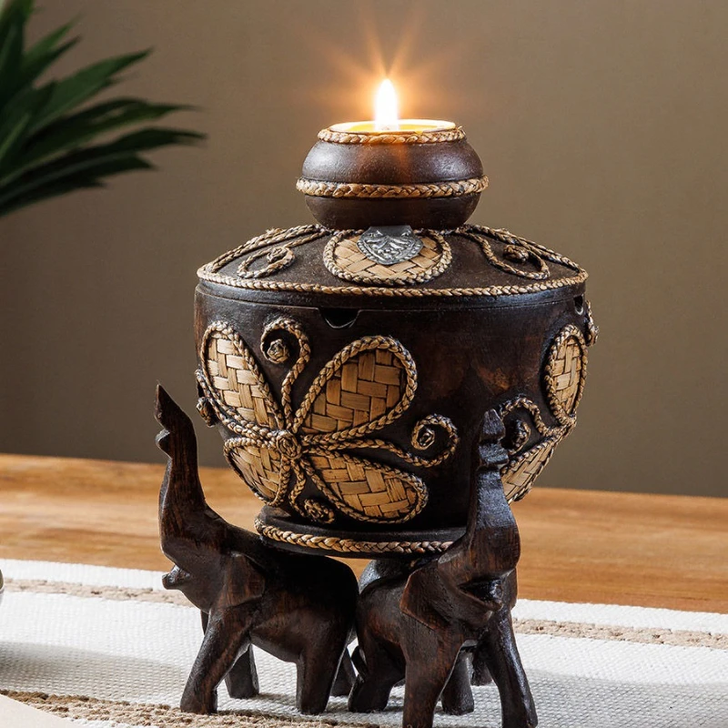 Rattan ashtray elephant candle holder home desktop ornament