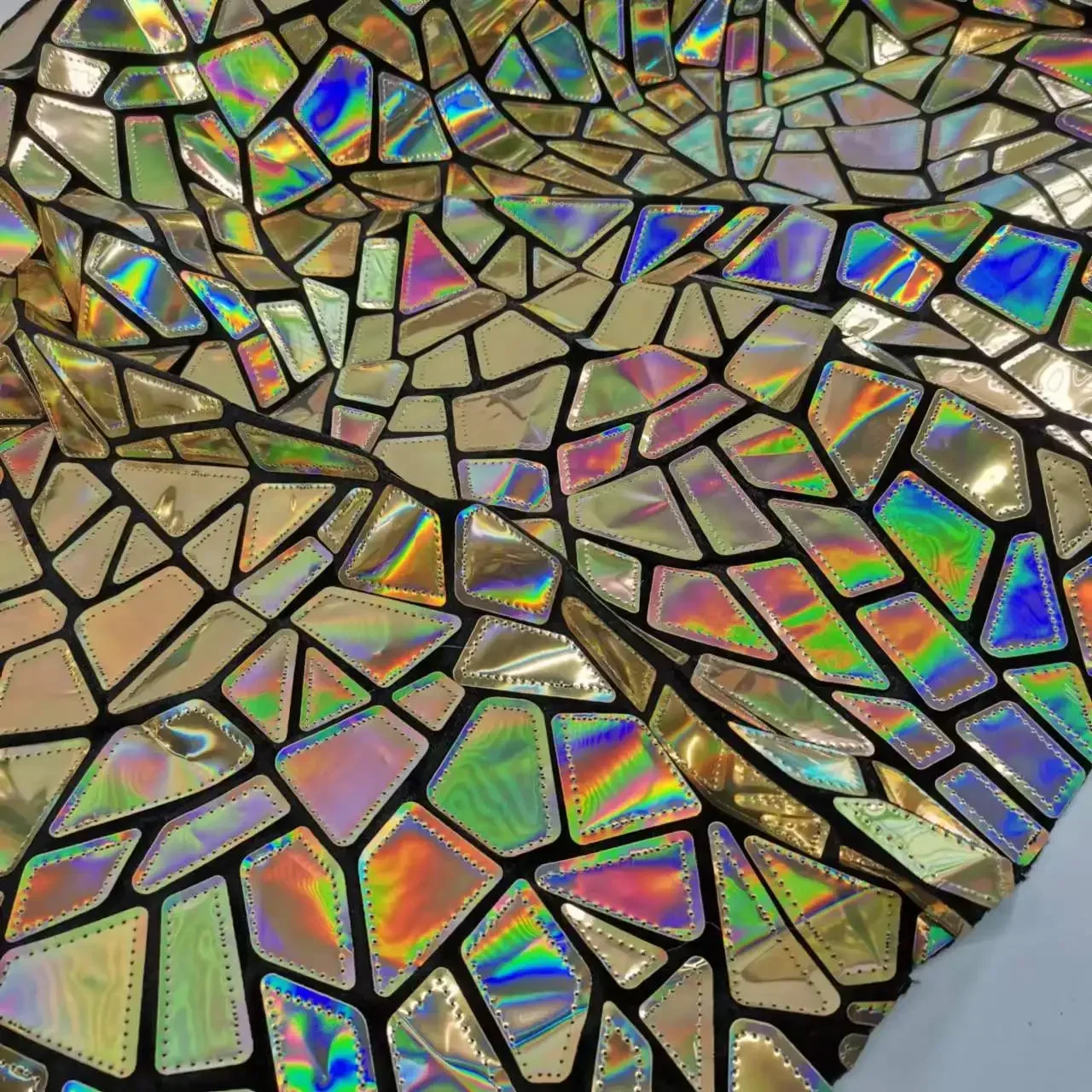 Laser Embroidery Geometric Holographic Magic Stitching Sequin Velvet Craft Fabric