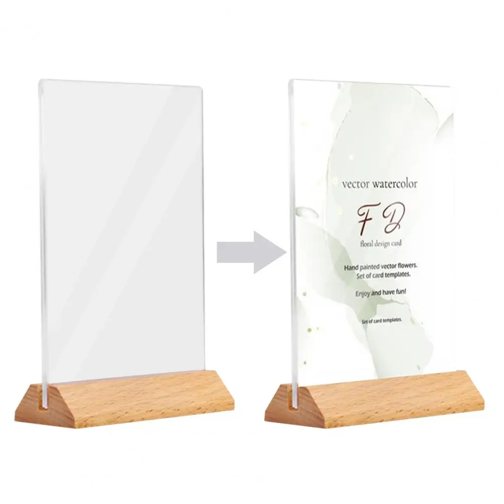 Display Board Acrylic Sign Holder Double-sided Acrylic Sign Holder with Wooden Base Versatile Table Stand for Message Cards