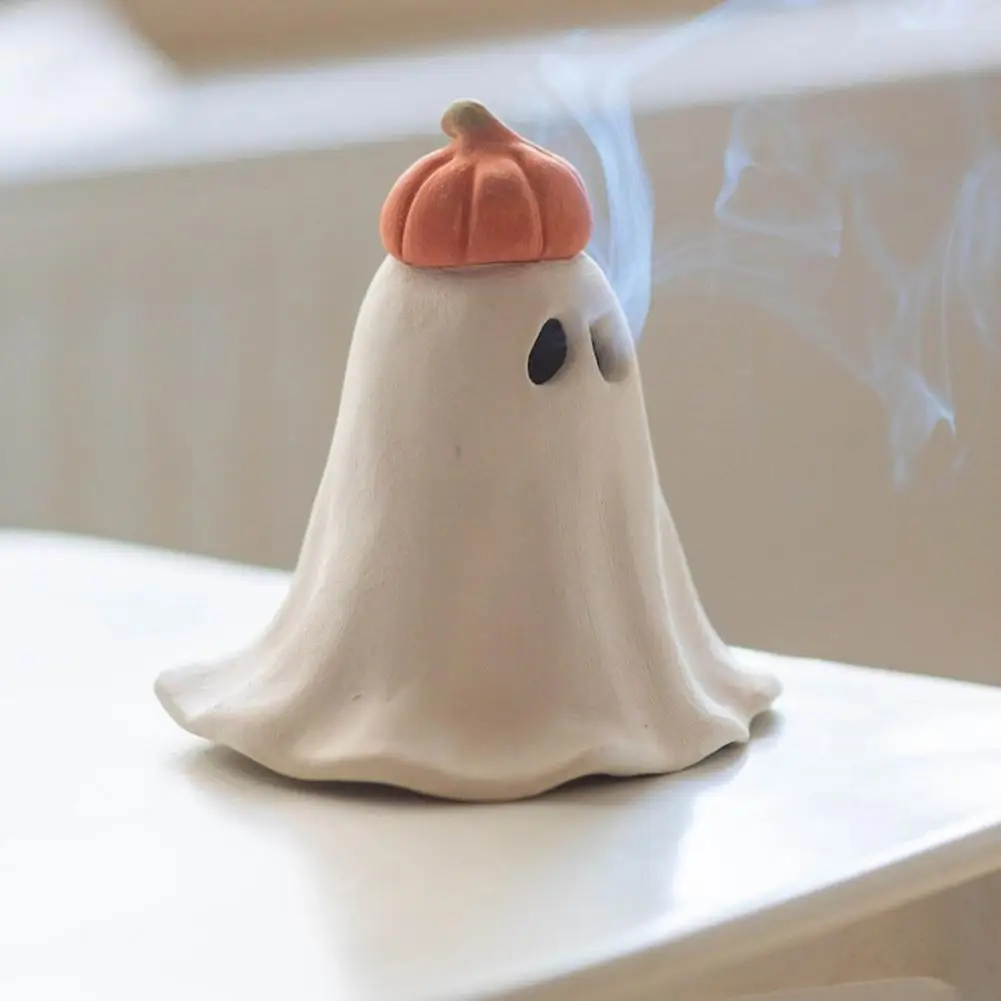 Resin Incense Burner Spooky Halloween Ghost Incense Holder Set for Home Decor Resin Pumpkin Witch Hat Aromatherapy for Bedroom