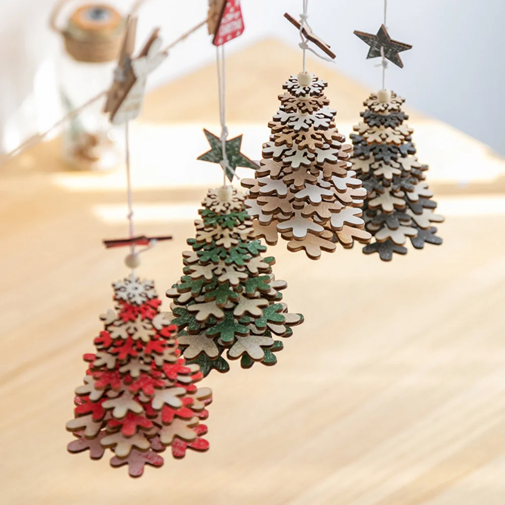 3pcs Christmas Shape Decor Wooden Three-Dimensional Christmas Tree Portable Indoor Decoration Hanging Pendant for Home (Random C