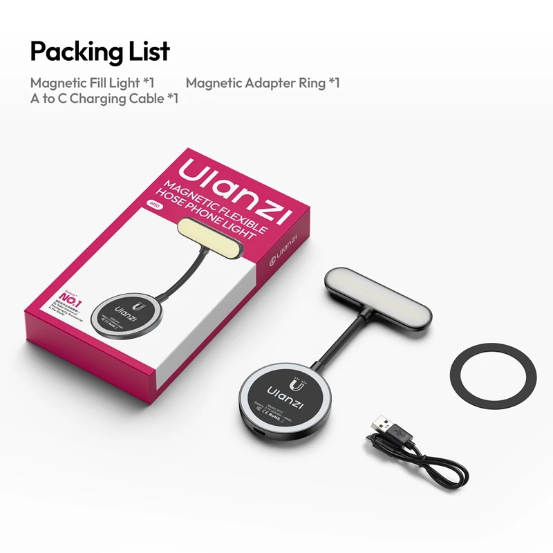 Ulanzi M10 Flexibles Handy-Videolicht mit Magnet für iPhone 17 16 15 14, Huawei, Xiaomi – Ideal für Selfies, Lesen und Vlogs