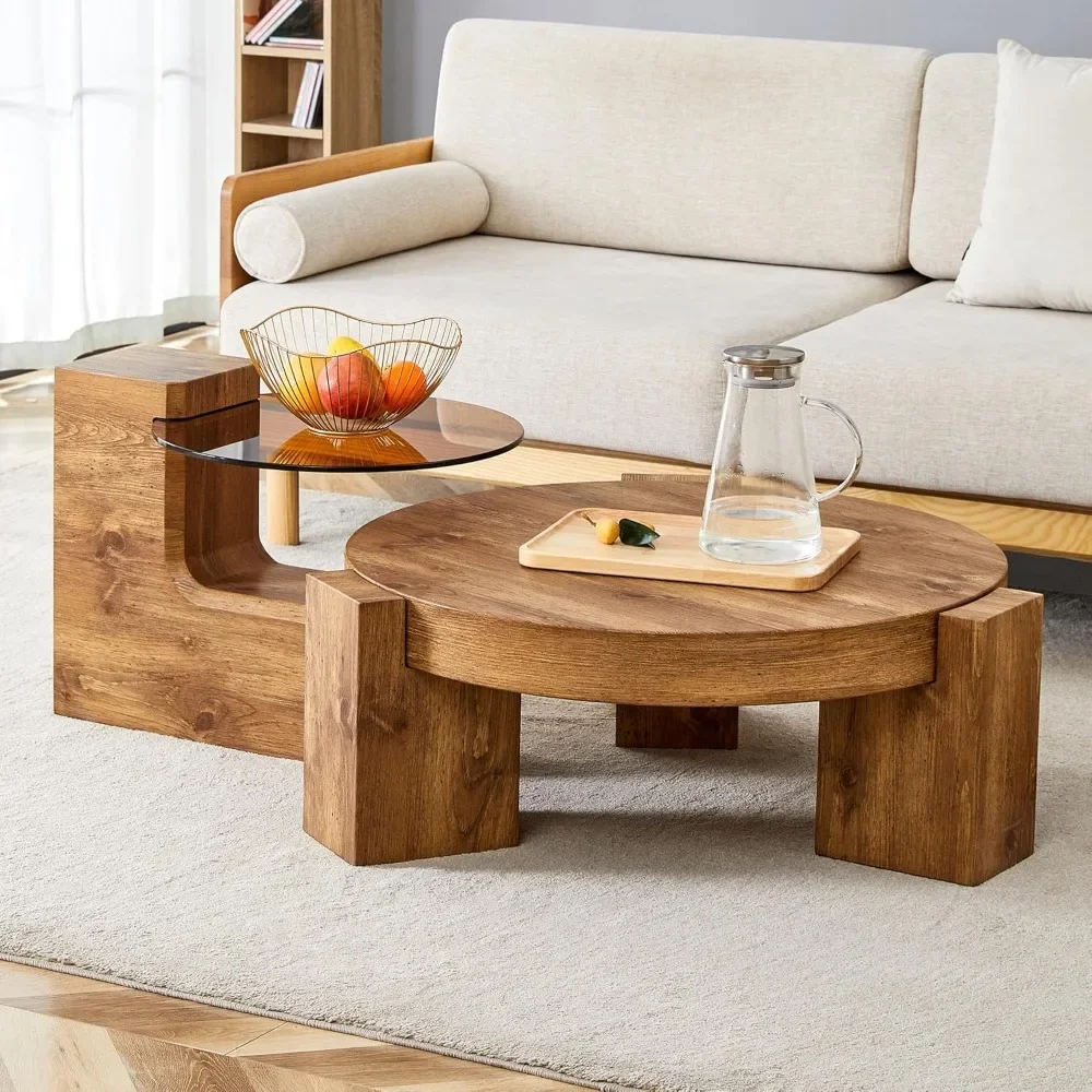 

Modern Round Nesting Coffee Table, 2 in 1 Detachable Small Center Table Set with MDF Tabletop for Living Room