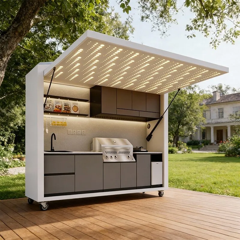 2026 Custom Mobile Outdoor Kitchen, High-End Weatherproof BBQ Kitchen Cabinets for All-Season Outdoor Entertainment