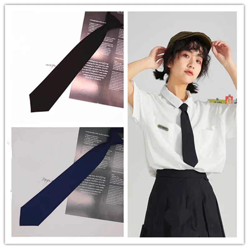 

Lazy JK Small Necktie Black Wine Red Solid Dark Blue Korean Women Sweet Grils Student Basic Style School Uniform Classic Ties