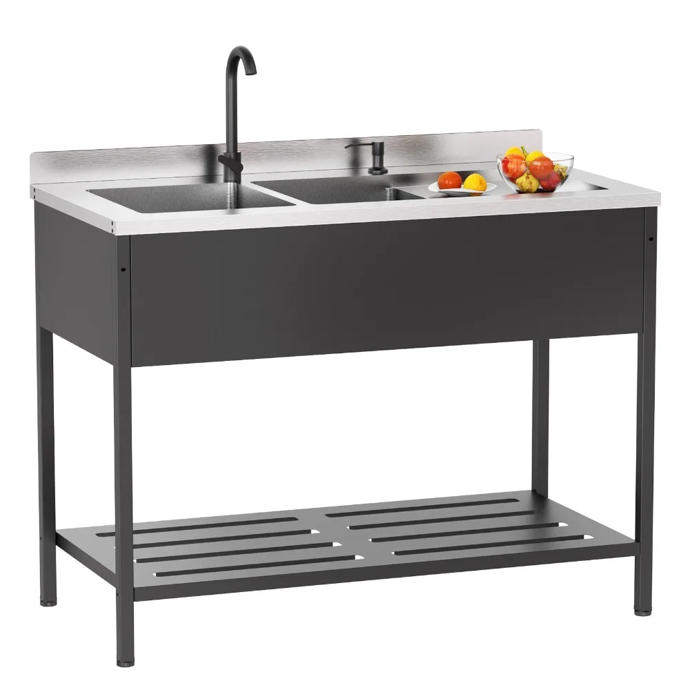 

Heavy-Duty Freestanding Sink with Bottom Storage Shelf, Black Stainless Steel