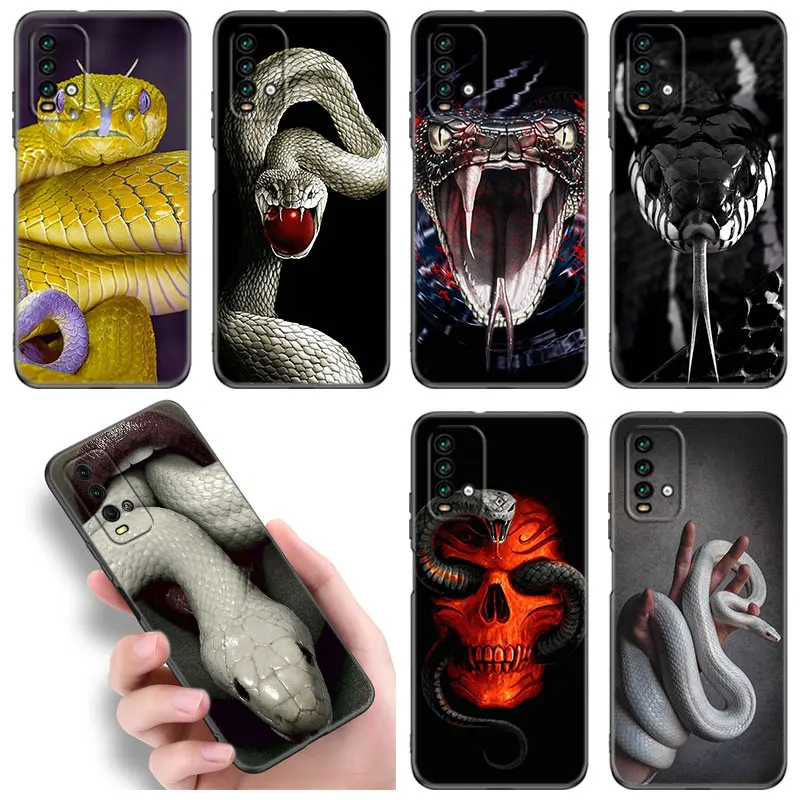 Animal Snake Phone Case For Xiaomi Redmi 7A 8A 9A 9C 9i 10A 10C K20 K40 Note Mi 9T Pro A2 8 9 SE Lite A3 Mix3 6X TPU Black Cover