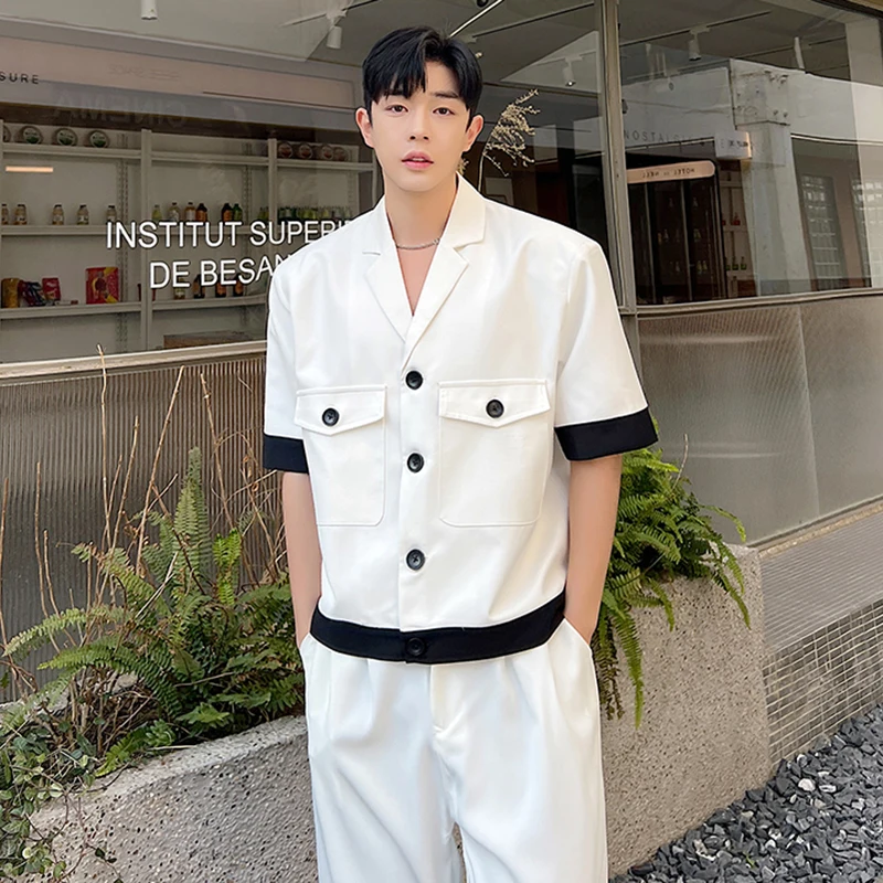 LUZHEN Color New 2024 Splicing Niche Edge Contrast Trendy Design Men Casual Short Sleeve Shirts High Street Stylish Tops E07552