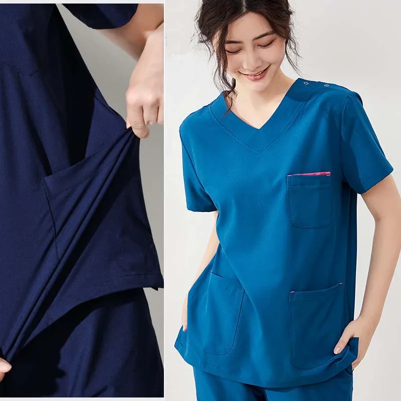 Stretching Scrub Set Women Medical Uniform Stretch Nursing Clothes Short Sleeve Scrub Top Fast Drying Workwear Doctor Uniforms